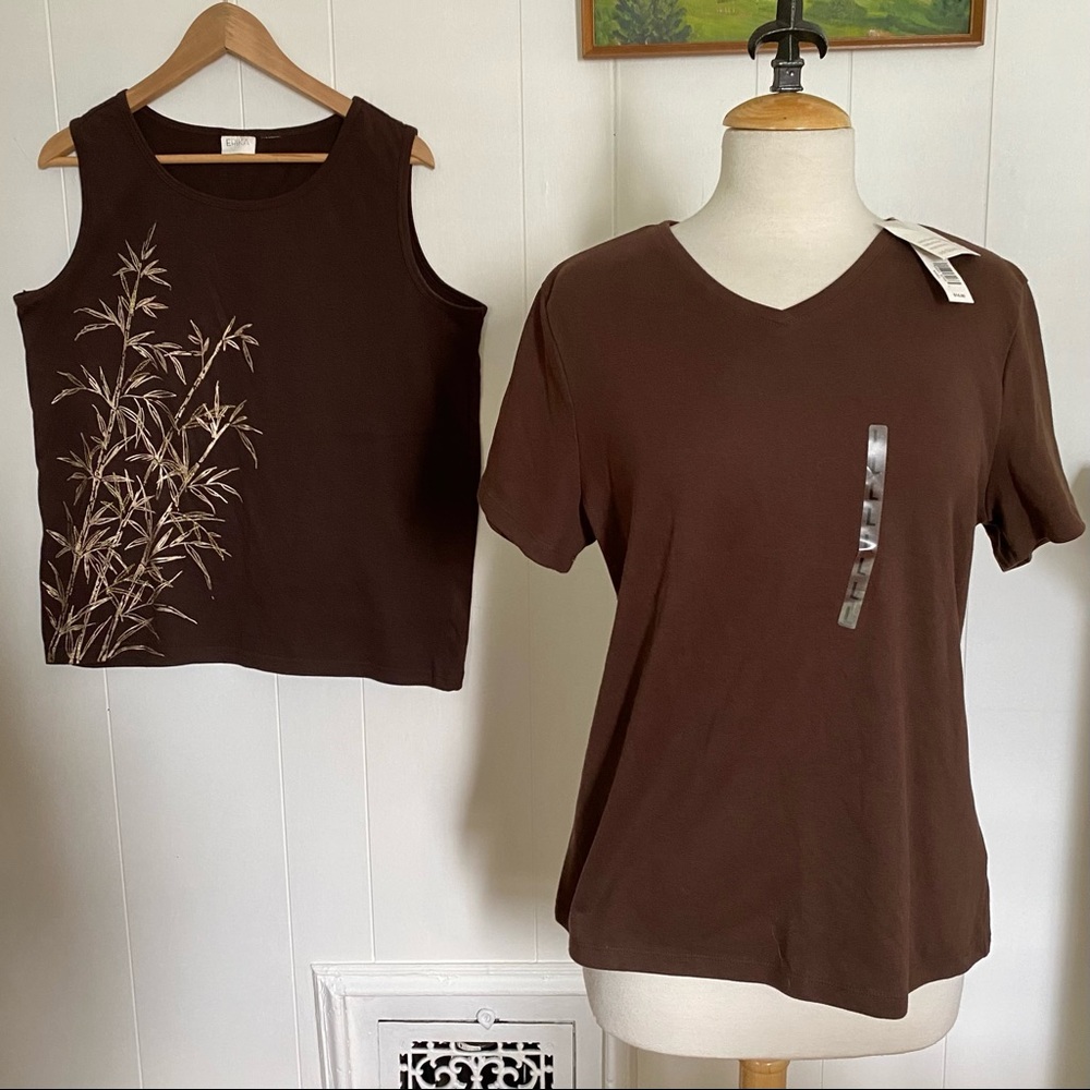 2 Vintage Brown & Gold Tops Erika Tank & NWT Croft & Barrow Tee Large